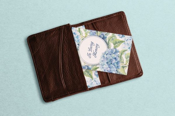 wallet card blue hydrangea