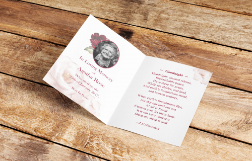 Bespoke design memorial cards rose